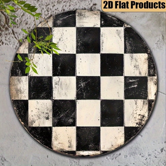 HELLOYOUNG Vintage Checkered Round Aluminum Metal Tin Sign Retro 2D Flat Wall Art Decor for Home Bar Garage 7.87 Inch