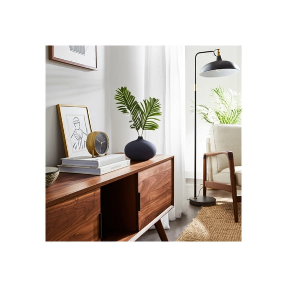 Stoneware Ceramic Vase - Modern Decorative Textured Round Floral Vase for Home & Office - Casual Accent for Living Room, Bedroom & Desk - 5" Blue