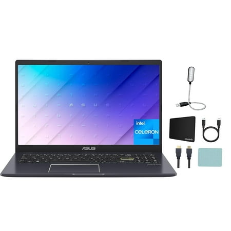 ASUS 15.6" FHD VivoBook Go L510 Ultra Thin Laptop, Intel Celeron N4020, 1.1GHz, 4GB RAM, 128GB eMMC, 1 Year Office 365 included, Win11, Backlit Keyboard, 180 Degree Hinge, Black + Mazepoly Accessories