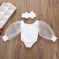 thumbnail image 2 of LNMQLPDBS Girls' Clothing Sets Puff Long Sleeve with Mesh Solid Color Crewneck Romper Bodysuit + Bow Headban 2pcs Outfits Baby Girl Clothes 9-12 Months Thin Breathable Summer Clothes, 2 of 9