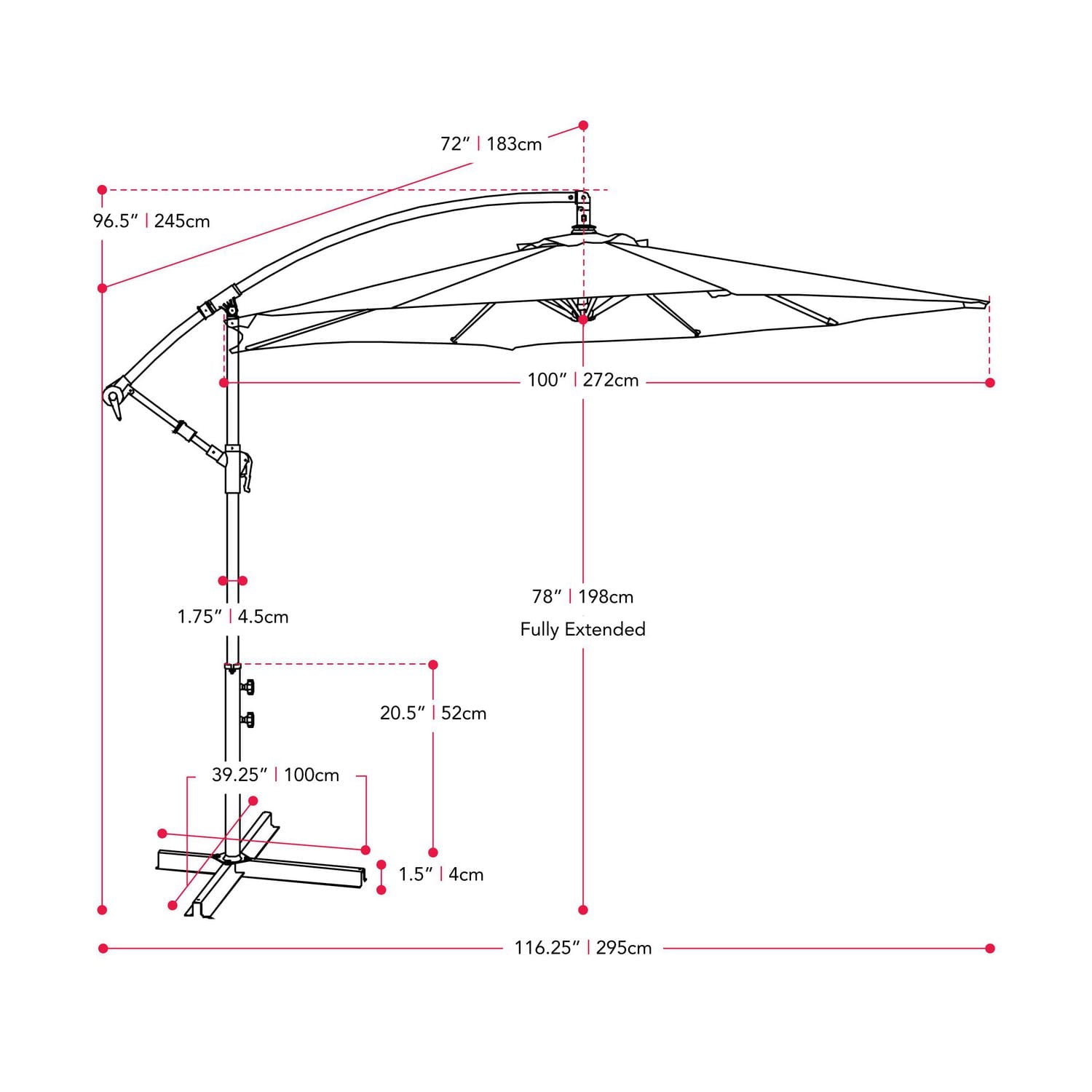 Parasol de terrasse inclinable en porte-à-faux CorLiving Persist de 2,7 m avec cadre en acier thermolaqué