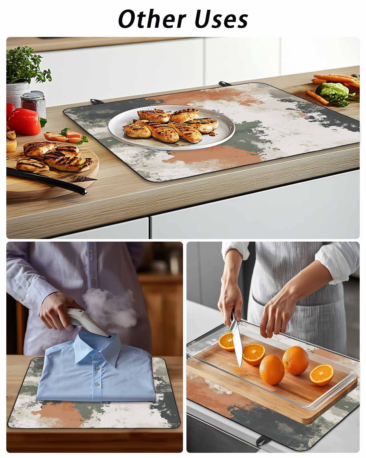 Stove Top Covers for Electric Stove, Vintage Sage Green Orange Glass Stovetop Cover Protector, Modern Abstract Art Induction Cooktop Protector Oven Mat for Kitchen Countertop 24"x21"