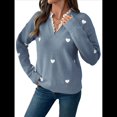 thumbnail image 2 of Suéter con Estampado de Corazones para Mujer, Cuello en V, Jersey de Punto con Ribete de Encaje Azul M, 2 of 10