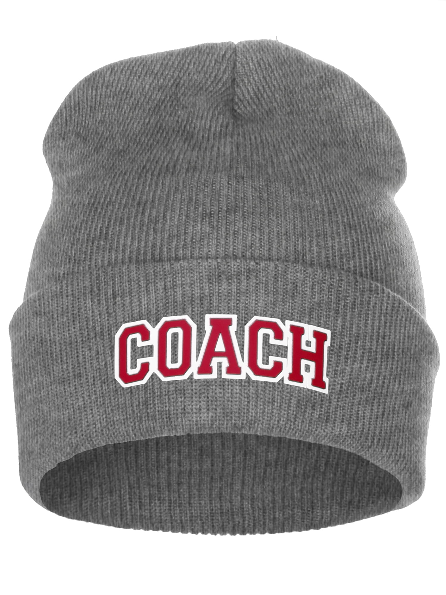 I&W Sports Team Coach Arch Letters Winter Knit Cuffed Beanie Hat, Hgray