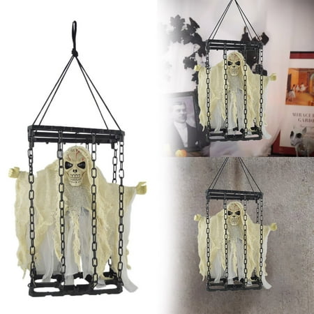 

Ygxbm Halloween Lights Household Pendant Terrifying Hanging Skeleton Terrifying Realistic Hanging Skeleton with Led Red Eyes and Ghostly Sounds Terrifying Skeleton Cage Suitable for Out