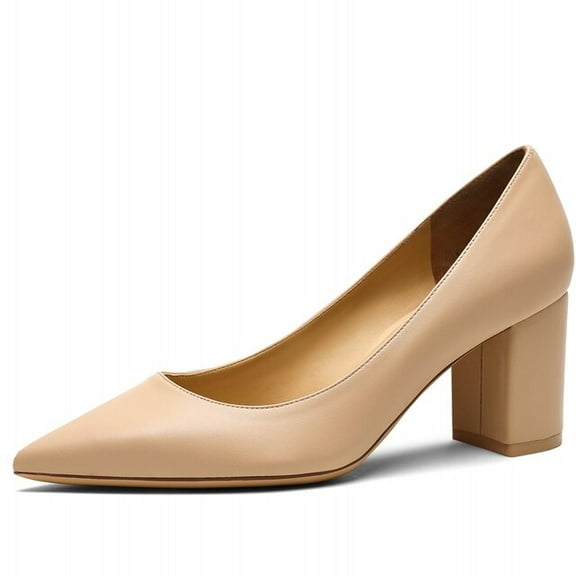 YCNYCHCHY 2022 New Thick Heel Ladies Pumps Genuine Leather Pointed Toe Comfortable Square High Heels Party Handmade Shoes For Women