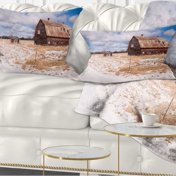 Designart Farm Field Barn Ranch - Landscape Printed Throw Pillow - 12x20