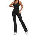 thumbnail image 3 of Mono Deportivo de Yoga para Mujer, Sin Mangas, con Escote en V, Ribete de Encaje y Cuello Halter, con Medias Acampanadas. Negro Sin Almohadilla S, 3 of 10
