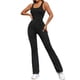 thumbnail image 3 of Mono Deportivo de Yoga para Mujer, Sin Mangas, con Escote en V, Ribete de Encaje y Cuello Halter, con Medias Acampanadas. Negro Sin Almohadilla L, 3 of 10