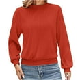 thumbnail image 5 of Htigea Womens Crew Neck Long Sleeve Shirts Textured Tunic Blouse Solid Color Fall Basic T Shirt Orange M, 5 of 8