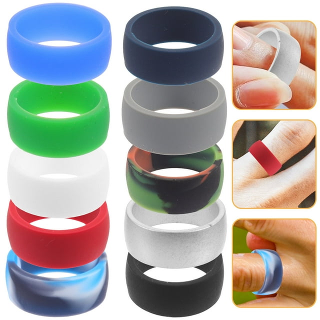 Minkissy 10Pcs Mens Rings Silicone Water Resistant Assorted Color for Fitness Activities