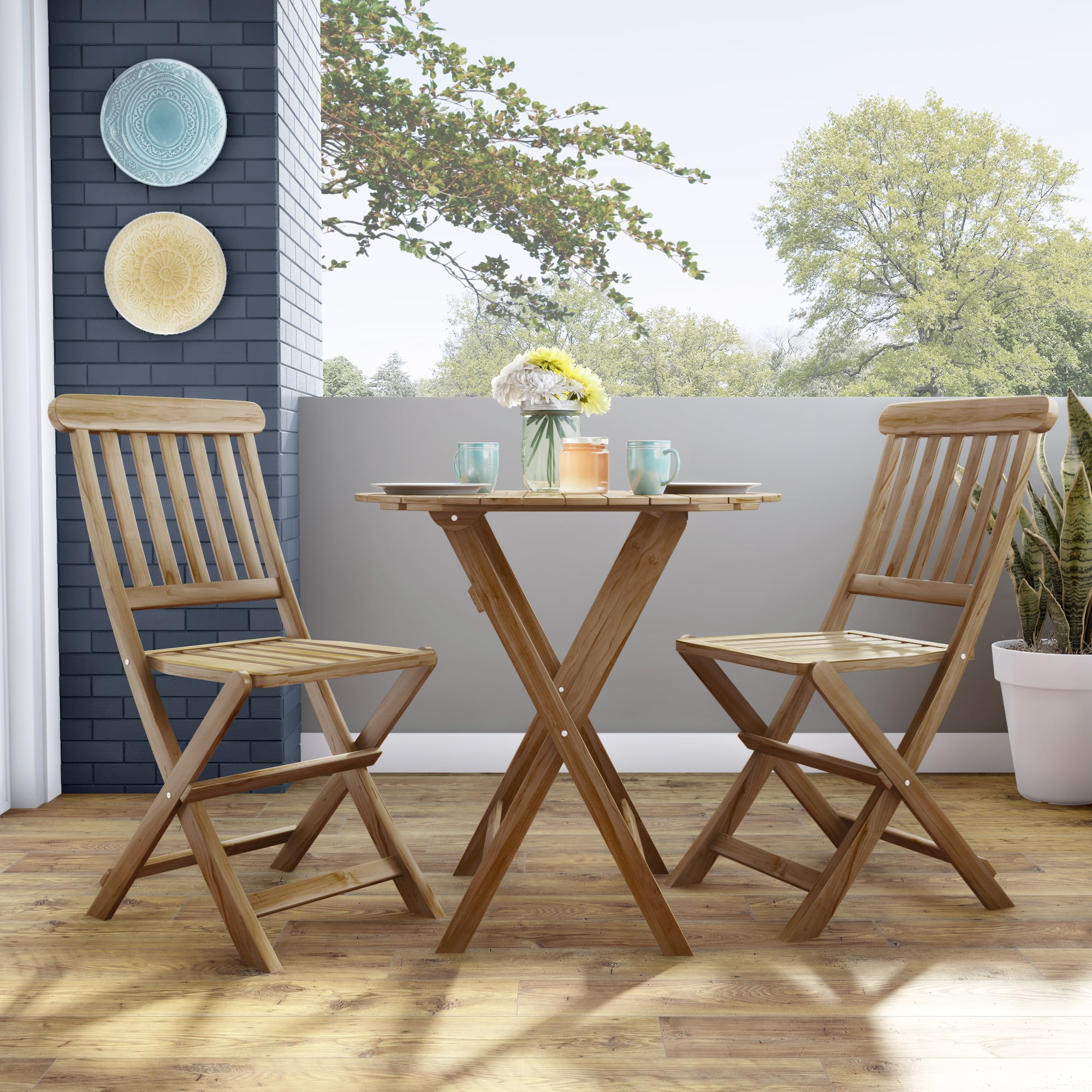 Mainstays Outdoor Patio 3Piece Wood Bistro Set, Natural Color