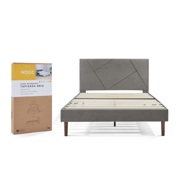 Box base cama Individual con Cabecera Nooz Nooz Geometric Tapizada Gris