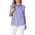 thumbnail image 4 of INSPIRE CHIC Summer Check Top for Women's 1950s Vintage Button Up Dressy Casual Blouse L Blue, 4 of 6