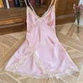 thumbnail image 4 of Tumotour Satin Silk Nightgowns For Women Mini Dress Sleeveless Nightgown Solid Color V-Neck Pajamas Loungewear Lace Sleepwear Chemise Lingerie Dress Tank Sleepwear Lace Nightshirt, 4 of 9