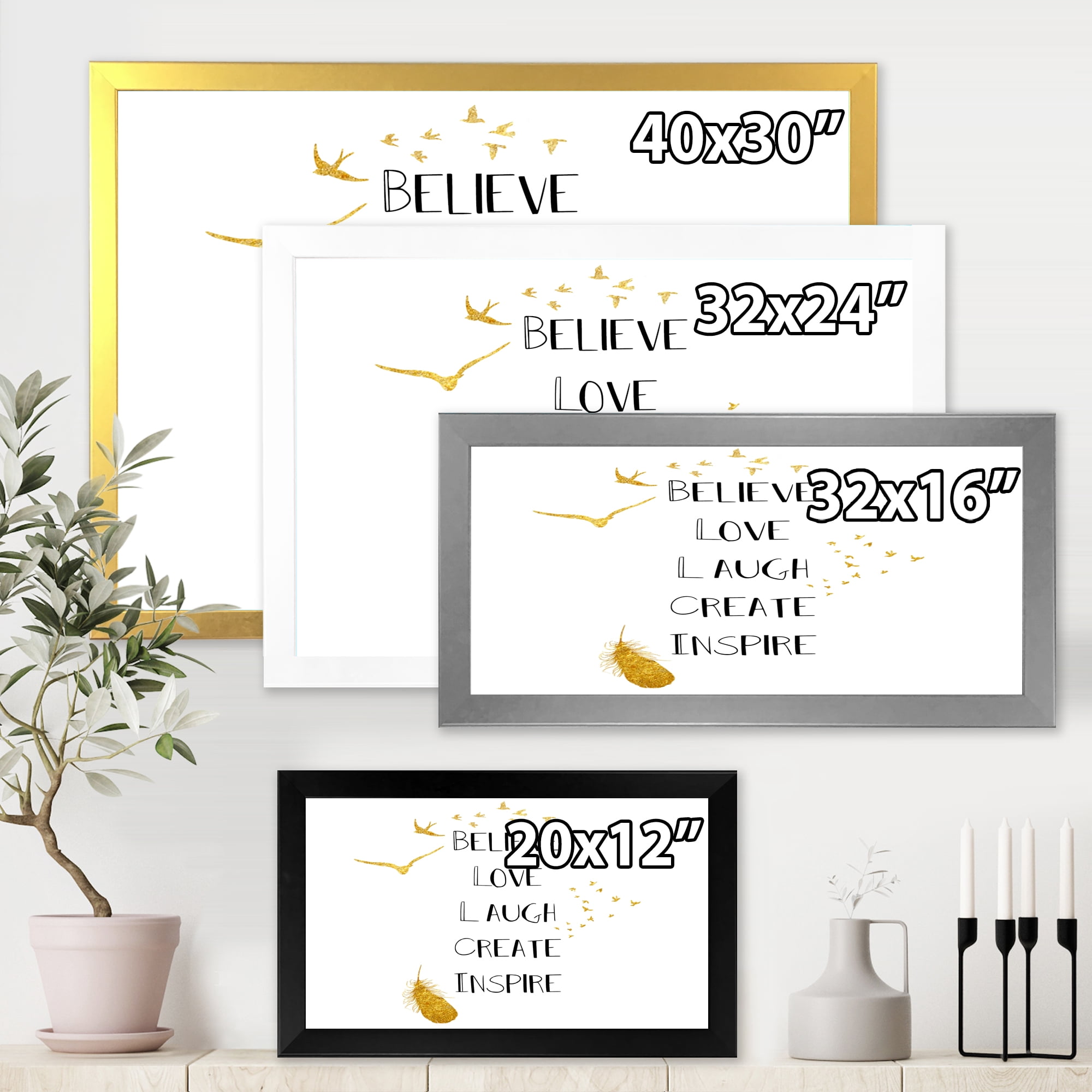 Designart 'Inspirational Quote On Gold and White' Traditional Framed Art Print
