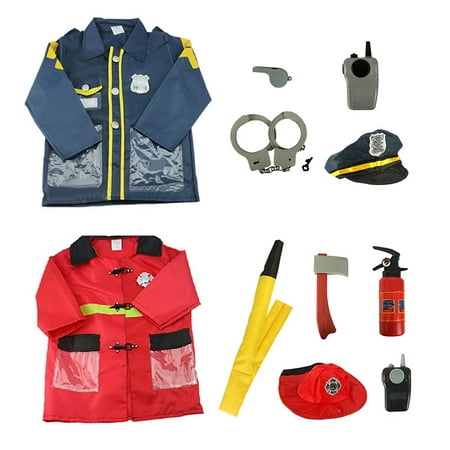 TopTie Police Officer & Fire Chief Role Play Costume For Kids Halloween Dress-Up Set