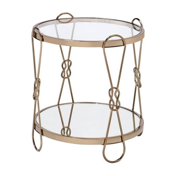 Acme Zekera Metal Frame End Table in Champagne & Glass