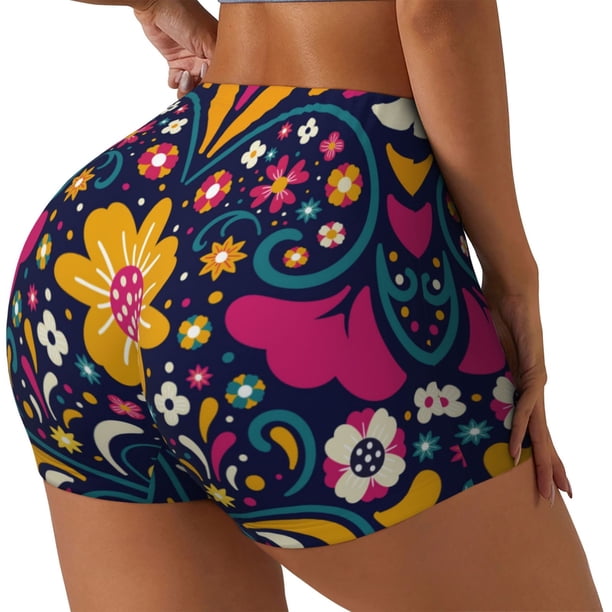 Balery Cinco De Mayo Floral Pantalones cortos de entrenamiento estampados para mujer, sin costuras, ajustados, para gimnasio, yoga, correr, deportes, ejercicio activo, fitness.-Medium