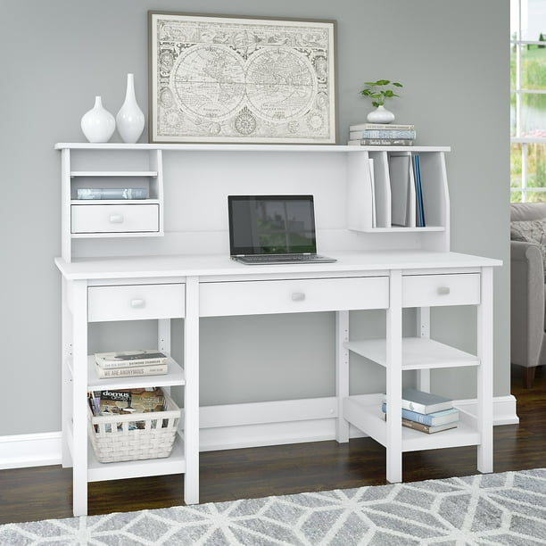 Bush Furniture Broadview 60w Desk With Storage Shelves And Small Hutch Organizer In White Com Bush Furniture Broadview 60w Desk With, Small Secretary Desk With Storage
