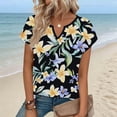 thumbnail image 5 of AKOEE Womens Summer Tops Tie-dye/Floral Printed Graphic Tee Shirt V Neck Short Sleeve Casual Base Tshirts (S, Yellow), 5 of 6