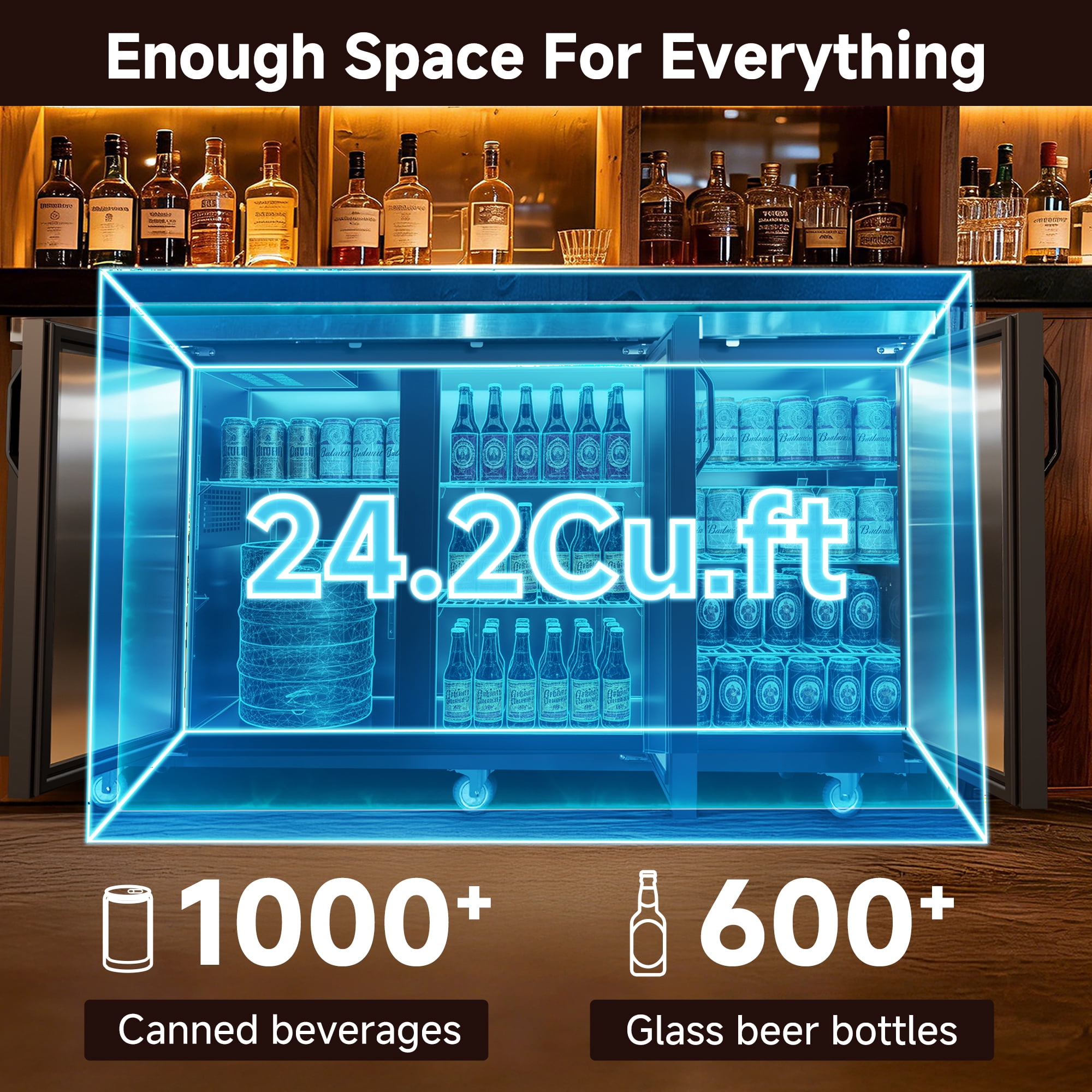 Coolake 72” W Commercial Back Bar Cooler with Stainless Steel Top, 24.2 Cu.Ft Counter Height Back Bar Refrigerator, Solid Door Back Bar Fridge with Led Lighting for Restaurant Buffet Basement Cafe
