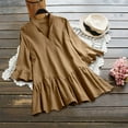 thumbnail image 2 of KIHOUT Summer Plus Size Tops for Women, Womens Spring Summer Solid Color Plus Size Casual Loose T-Shirt Short Sleeve V-Neck Tops Cotton Linen Blouse (Khaki 4XL), 2 of 4