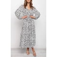 thumbnail image 3 of Women's Boho Leopard Print Ruffle Long Sleeve V Neck Casual Flowy Party Maxi Dress, 3 of 7