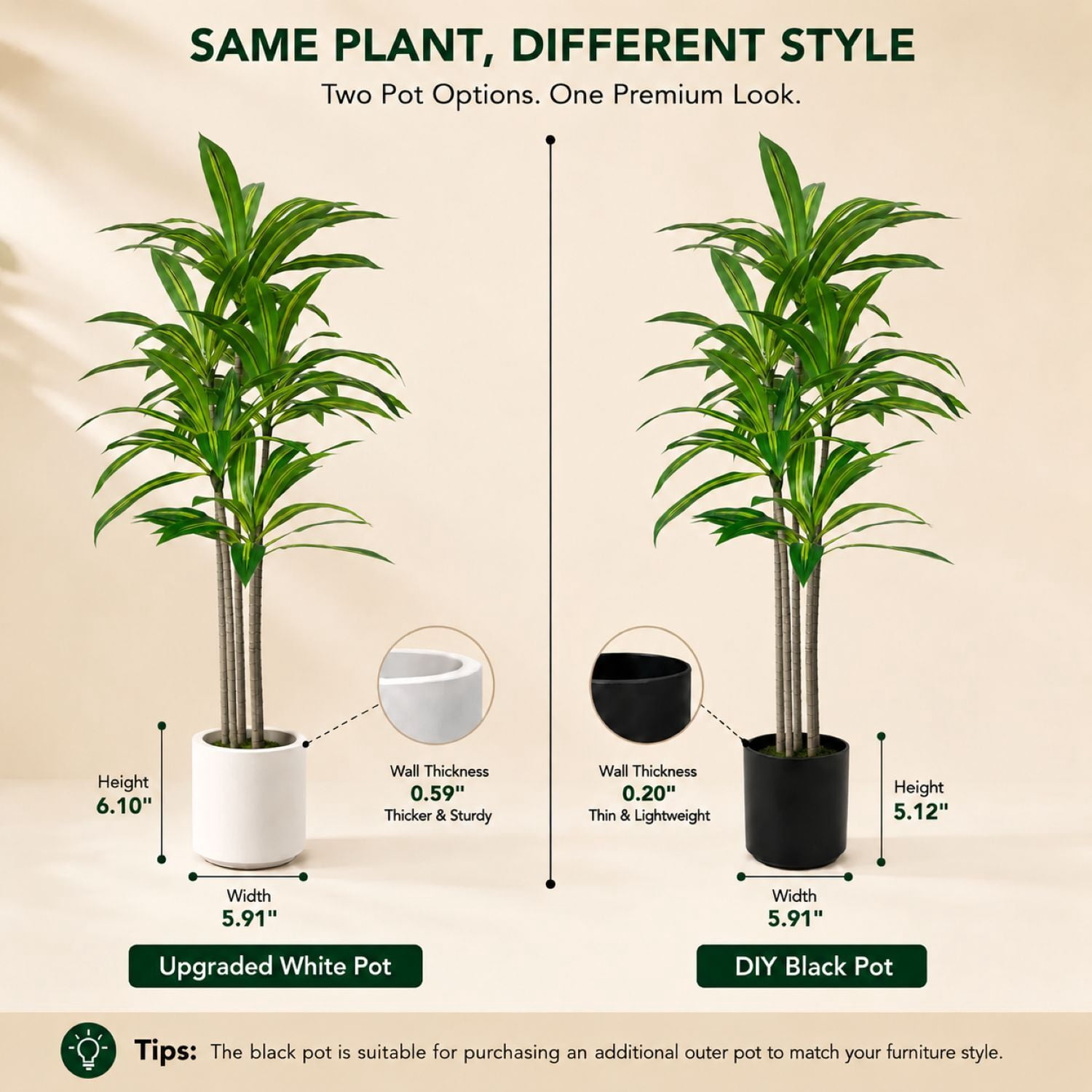 Easy4Home 5FT Artificial Plant Fake Dracaena Tree Potted Indoor Faux Floor Plant for Home Office Decor, White Pot