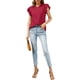 thumbnail image 2 of Txlixc Camiseta de Manga Corta para Mujer, Jersey con Volantes de Cuello Redondo de Color sólido, Tops Finos de Ajuste Suelto de Verano para Mujer Txlixc Estilo de ocio, 2 of 7