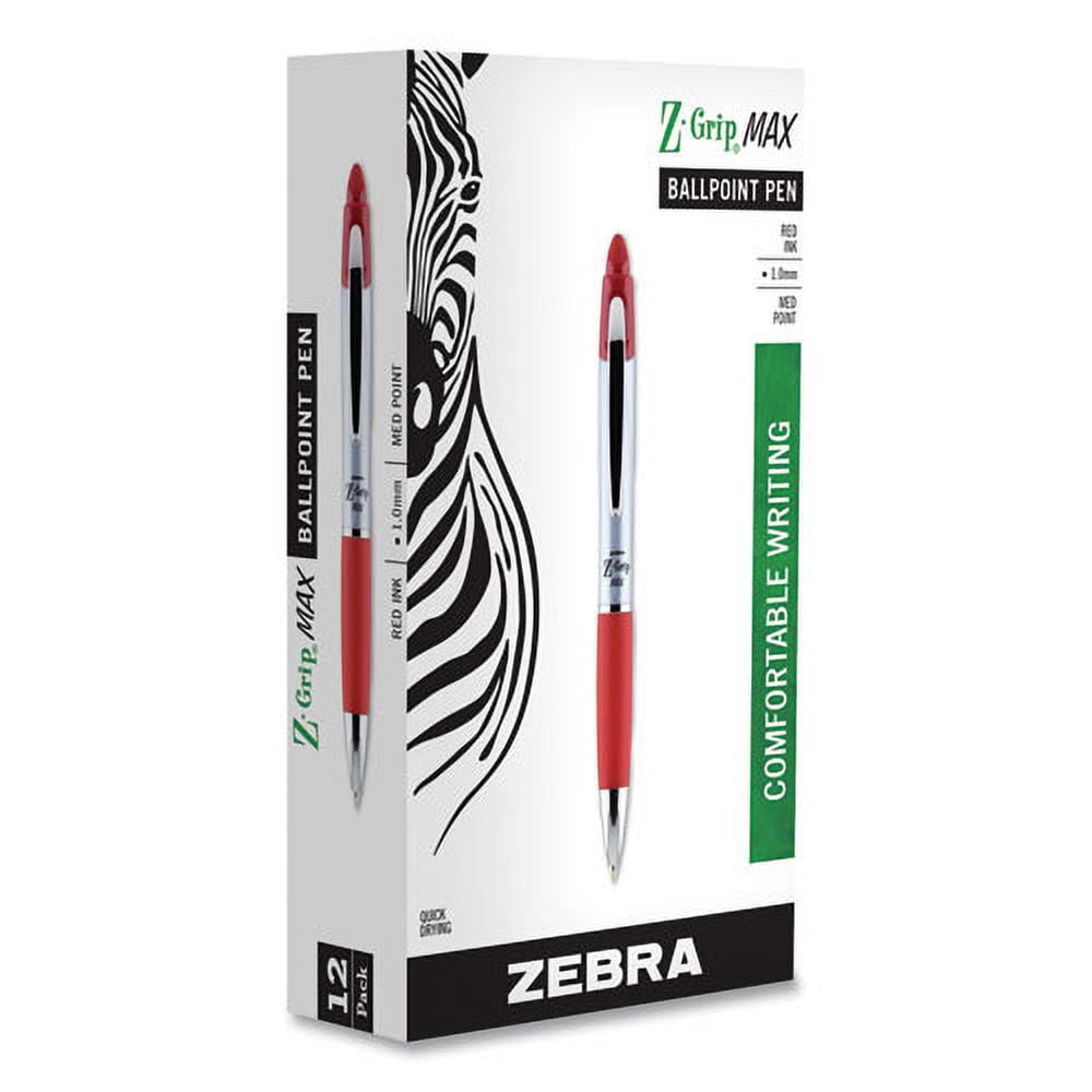 Z-Grip MAX Ballpoint Pen, Retractable, Medium 1 mm, Red Ink, Silver Barrel, 12/Pack | Bundle of 2 Dozen