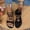 Black, variant on Bohemian Vacation Flat Sandals Floral Beaded Open Toe Elastic Strap Footwear Black 36