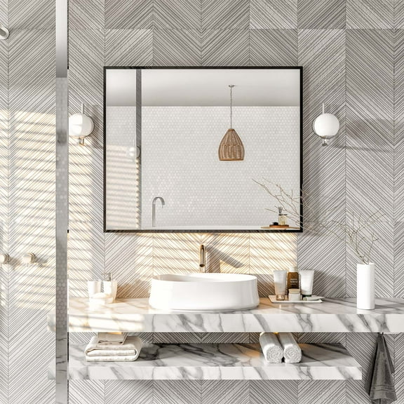 eviva  Black 36" x 30" Rectangular Black Metal Framed Mirror