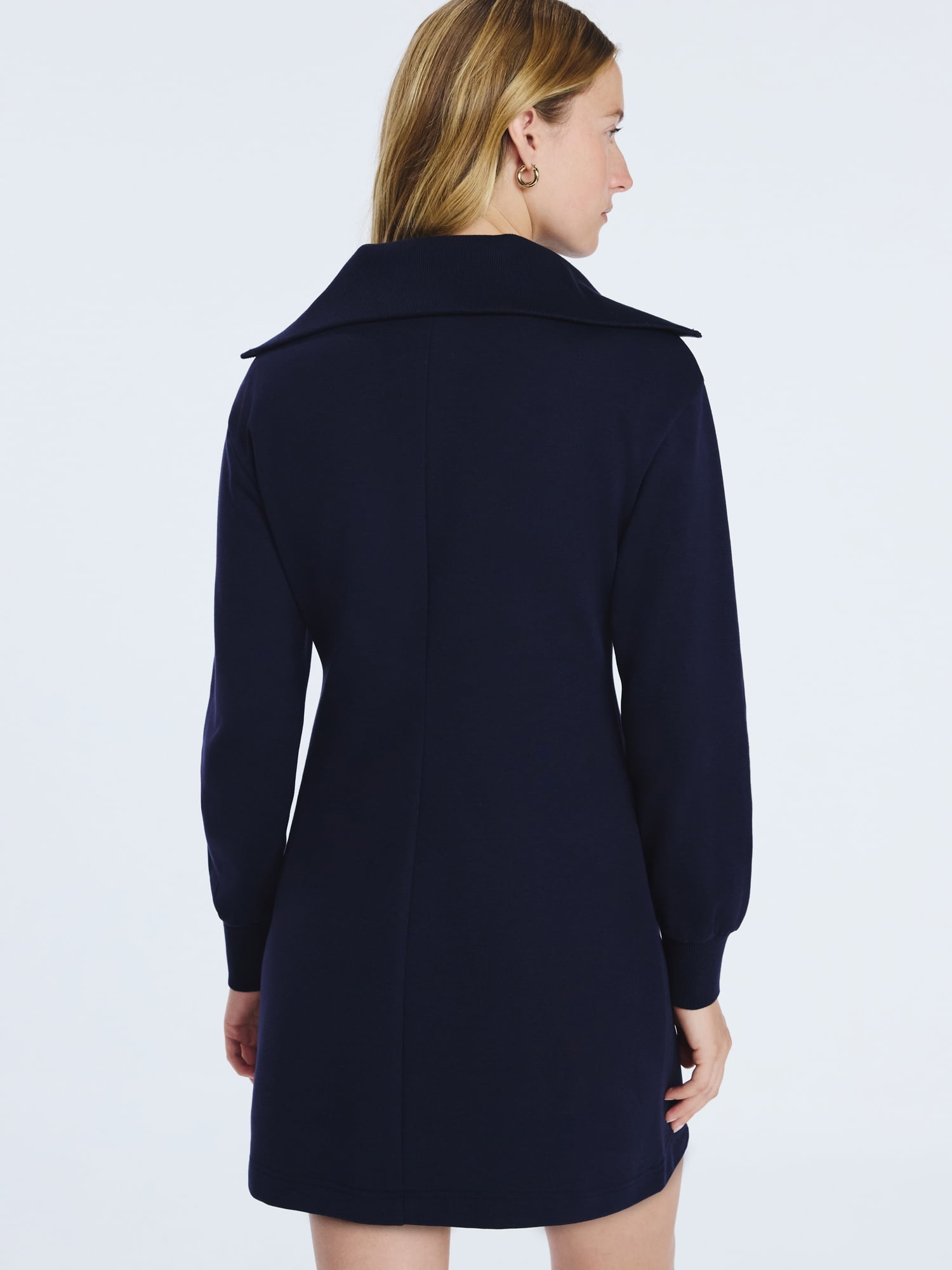 Free Assembly Women's and Women's Plus Half Zip Mini Dress with Long Sleeves, Sizes XS-4X