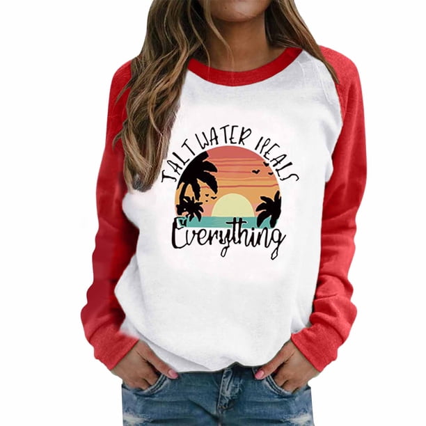 Gibobby Casual Sudadera para Mujer Sudadera de manga larga para mujer estilo casual cuello redondo ajuste holgado para regalos(Rojo,G)