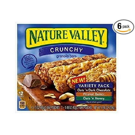 Nature Valley Crunchy Granola Bars Variety Pack (Pack of 6) Oats n Dark Chocolate Peanut Butter Oats n Honey 4 Count Boxes