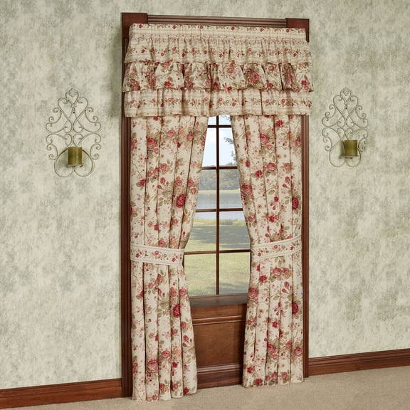 Heirloom Rose 2 Piece Window Treatment Set, Floral 84L Curtain Pair & Ruffled Valance