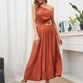 thumbnail image 6 of IROINNID Women's Sleeveless Solid Color A-Line Dress Fashion Casual One Neck Backless Belt Long Dress One-Shoulder Full-Length Dress, 6 of 8