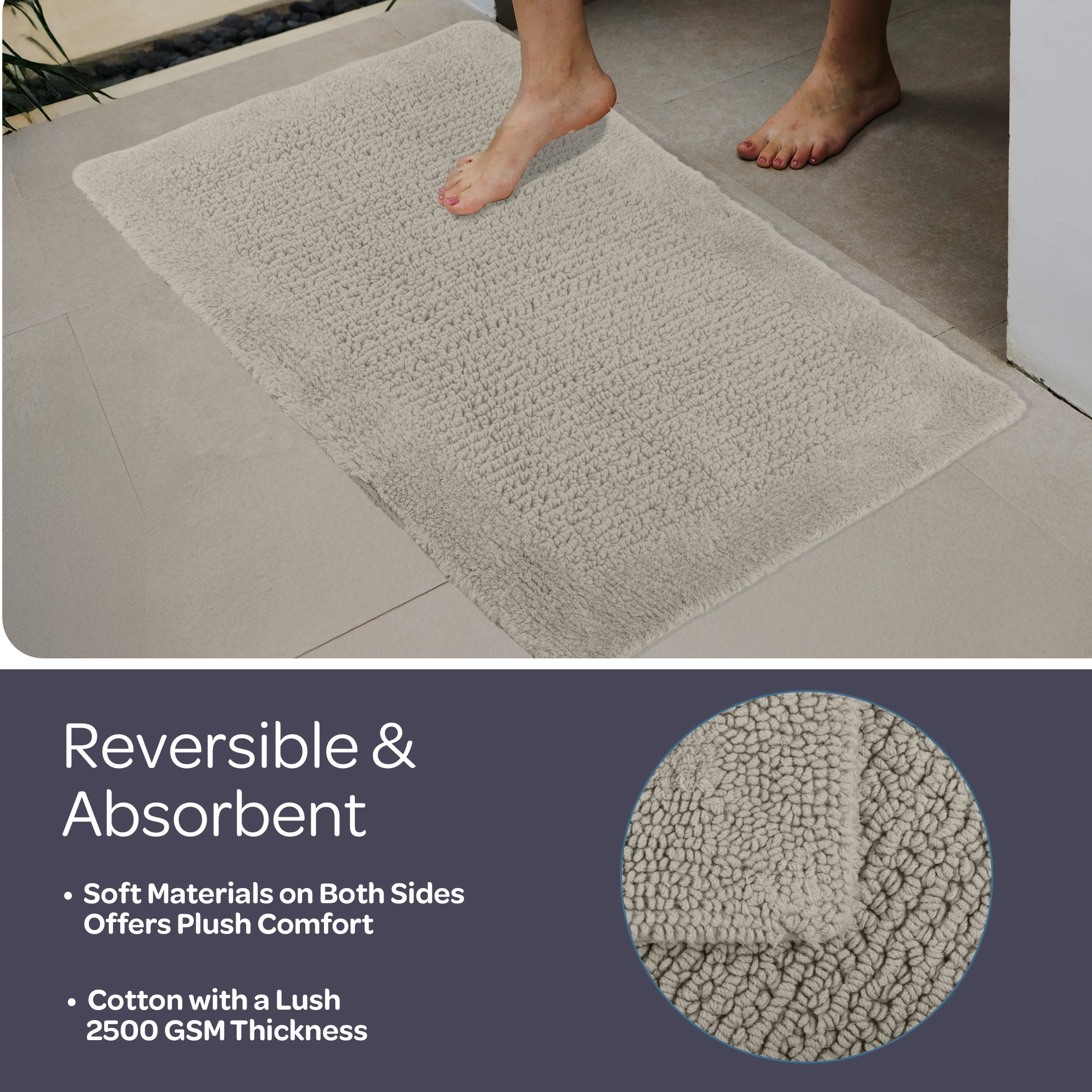 Lavish Home Bathroom Rugs - 2-Piece 2500GSM Cotton Bath Mat Set (Taupe)