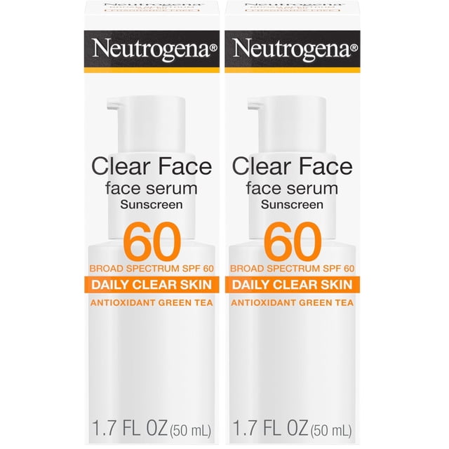 Crema solar Neutrogena Clear Face Serum SPF 60, 50 ml (paquete de 2)