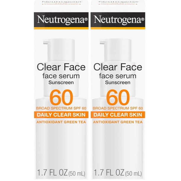 Crema solar Neutrogena Clear Face Serum SPF 60, 50 ml (paquete de 2)