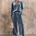 thumbnail image 3 of Textilo Velour Set for Women Long Sleeve Zip Up Top and Wide Leg Drawstring Pants Set with Pockets High Waist Sets Cozy Loose-Fit Breathable Summer Travel Casual Wear,Gray 2XL, 3 of 3