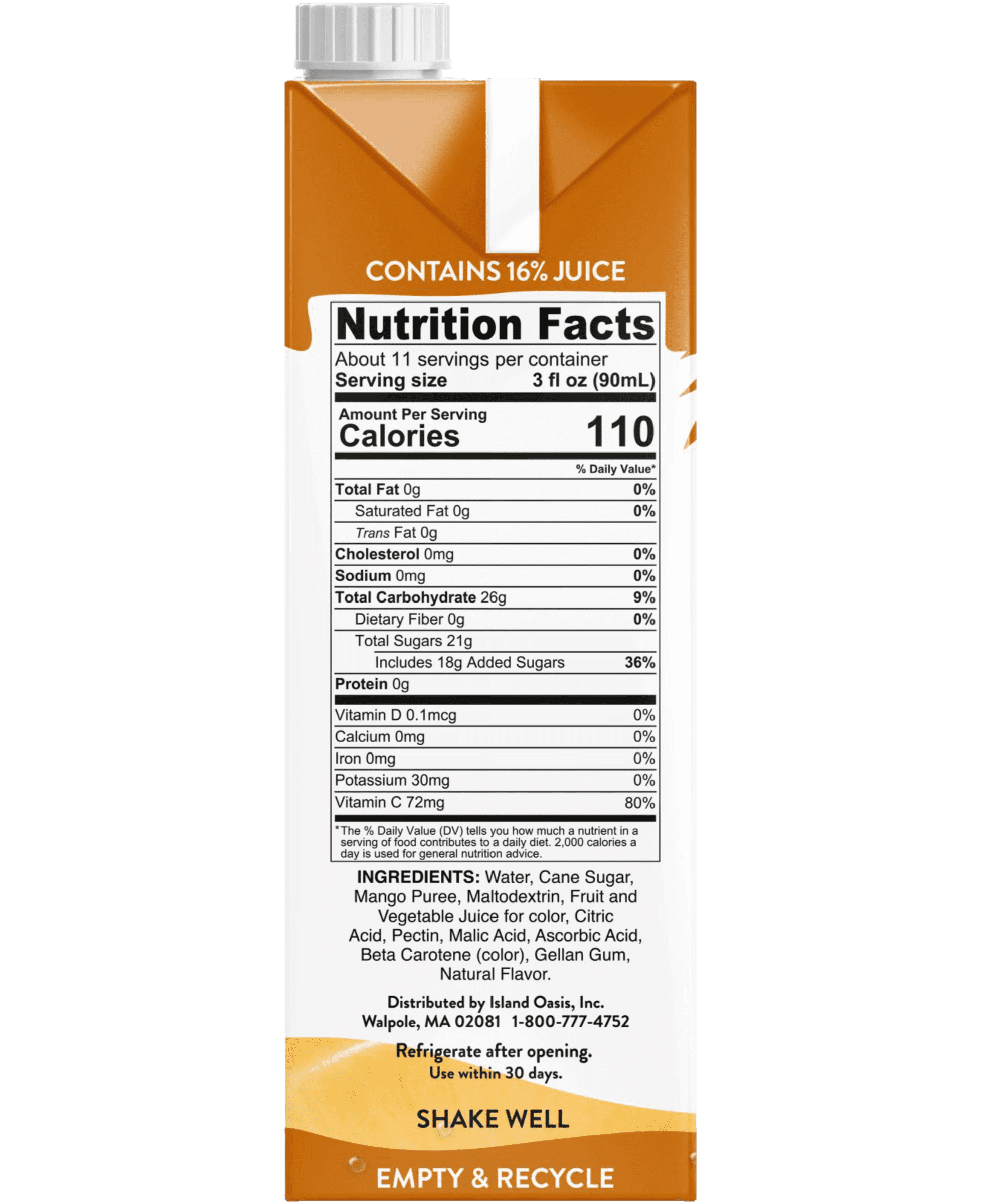 Island Oasis Mango Fruit Puree Beverage Mix, 1 Liter Carton (pack of 2) with By The Cup Coasters