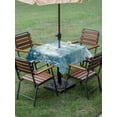 thumbnail image 4 of Outdoor Tablecloth with Umbrella Hole for Patio/Picnic/Party/Camping, Shabby Teal Blue Waterproof Table Cloth Square Cover Washable, Oil Painting Vintage Art Blue White (60"x 60"), 4 of 9