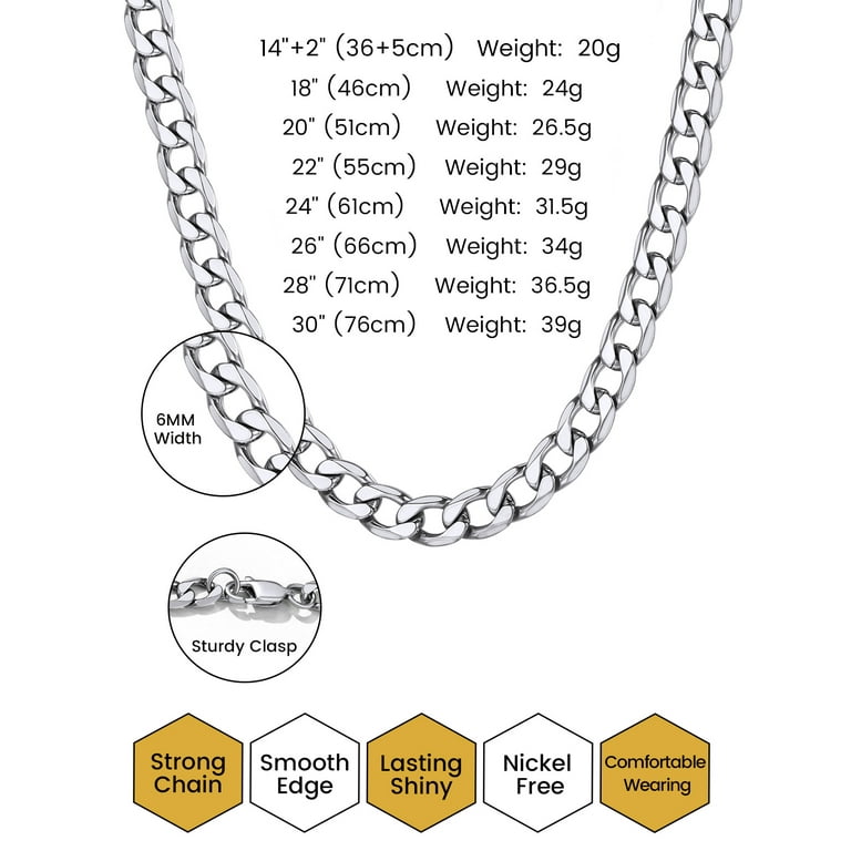 Miami Cuban Stainless Steel Choker Chain Necklace, 4 mm / Silver / 55 cm