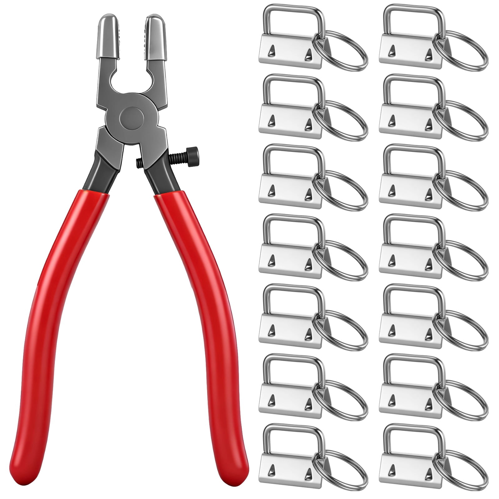 61 Pcs Keychain Hardware Set with Key Fob Pliers Tool, Includes 60 Metal Key Fob Clips with Attached Key Rings, Heavy Duty Wristlet Making Supplies for Wristlet, Lanyard, Chain