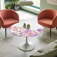 thumbnail image 4 of Pink Purple Flower Floral Elastic Fitted Round Table Cover Branch Leaves Plant Waterproof Outdoor Tablecloth for Holiday Party, Picnic, Patio & Dining Fits Tables Up to 55"-60", 4 of 8
