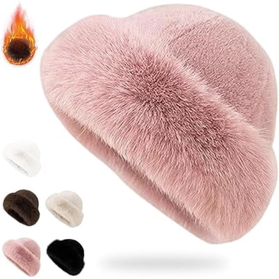 2026 New Faux Fur Winter Bucket Hat for Women, Fluffy Wide Brim Fisherman Cap, Warm & Cute Plush Snow Hat（Pink）（XX）