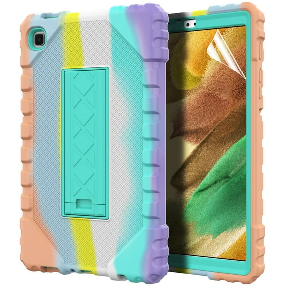Dteck Built-in Screen Protector Case for Samsung Galaxy A7 Lite 8.7-inch T220 T225,Shockproof Rubber Armor Kickstand Case 3-Layer Protection Cover for Galaxy A7 Lite 8.7-inch 2021,Green/Colorful