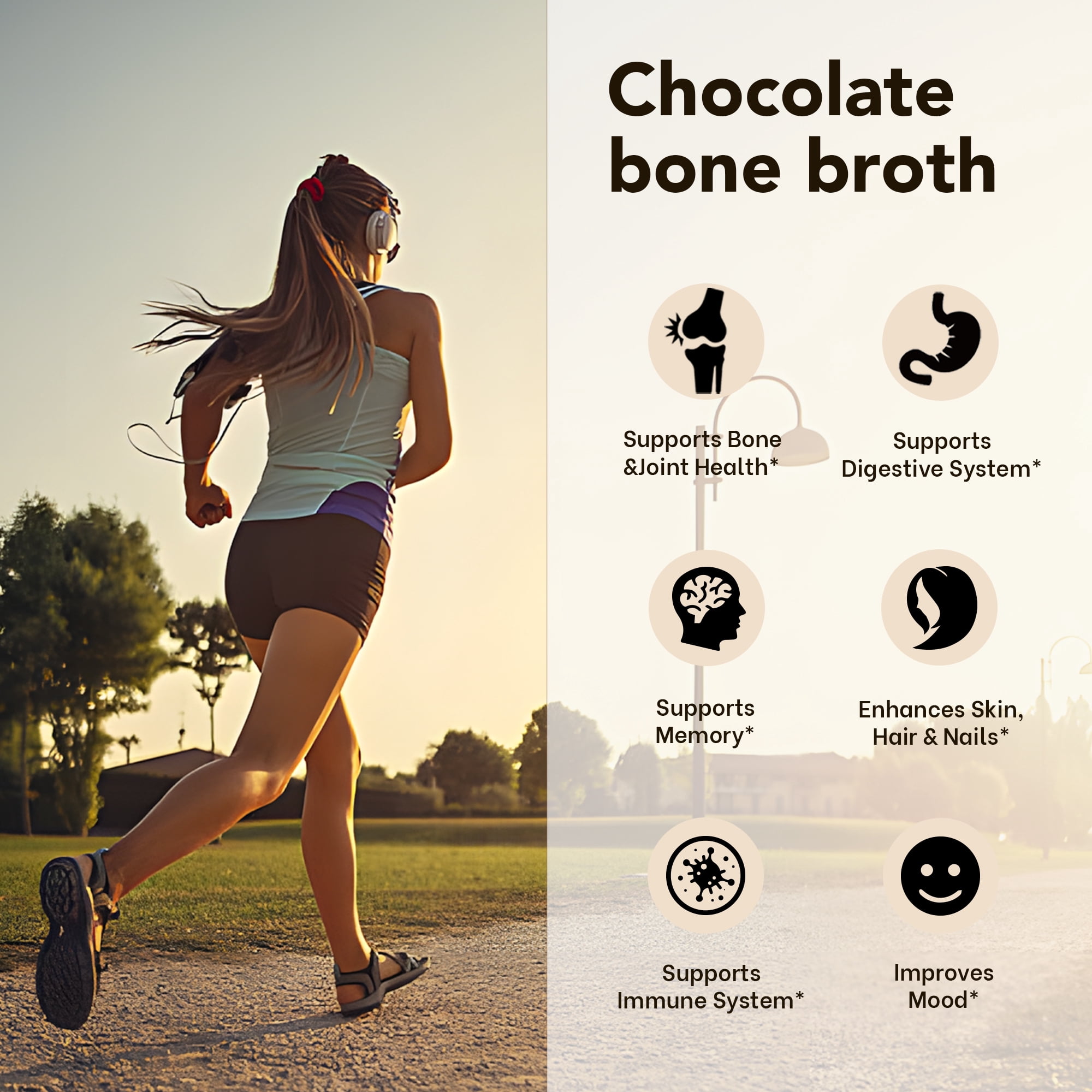 Zammex Bone Broth Powder Chocolate Flavor 1 lb, Grass Fed Beef Bone Broth Protein Powder with Hydrolyzed Collagen Peptides, 41 Servings